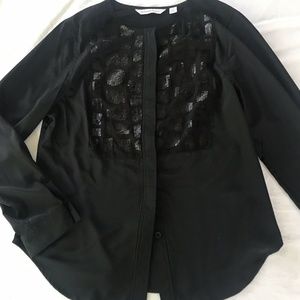 Isaac Mizrahi SZ SM BLK Blouse Sequin Animal Print